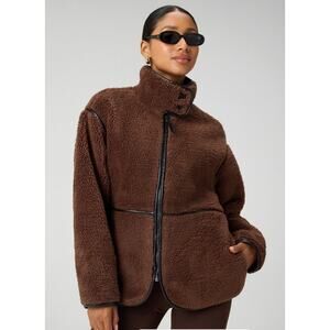 NWT Fabletics Teddy Mid-Length Hazelnut/Black Size: L Jacket, Warm Coat